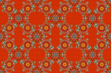 Enfes bir barok şablonu. Kırmızı, kahverengi ve turuncu renklerde pürüzsüz bir desen. Klasik lüks damaske süsü, kraliyet Victoria dönemi duvar kağıtları, tekstil, ambalaj.