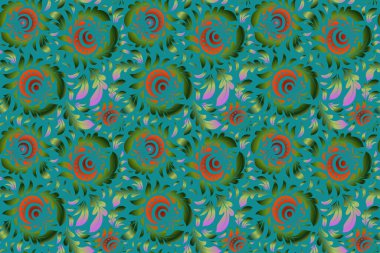 Kumaş, duvar kağıdı, arkaplan, davetiye, ambalaj ve kitap kapakları için tasarım. Raster klasik çiçek süsü. Şam, yeşil ve kırmızı renklerde pürüzsüz desen. El çizimi çizimi. Doğulu tarzı