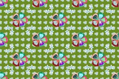 Çiçeksiz, suluboya efektli desen. Yatak çarşafları, ceket, paket tasarımı, kumaş, moda kavramları için tekstil baskısı. Soyut raster desensiz mavi ve yeşil renkli çiçek tasarımı.