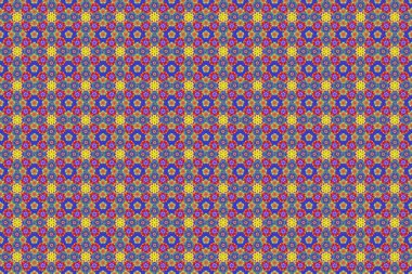 Soyut zarafet, pürüzsüz desen, mavi, sarı ve kırmızı renkli çiçekler..