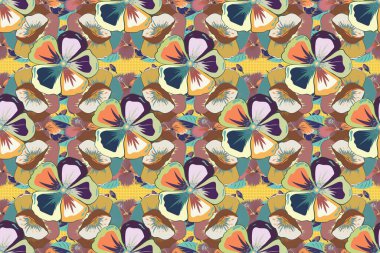 Bej, mavi ve gri renkli kozmos çiçekleriyle kusursuz bir çiçek deseni. Raster illüstrasyonu.