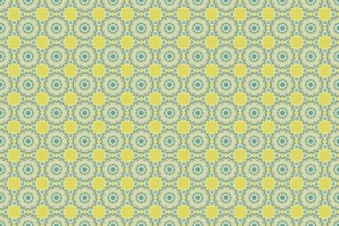 Damask 'ın gri, sarı ve yeşil renklerde çiçek desenleri var. Raster illüstrasyonu.