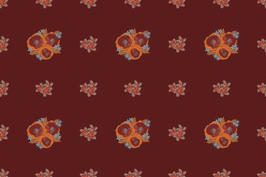 Turuncu, kahverengi ve gri gül buketleri. Kusursuz desen. Raster illüstrasyonu.