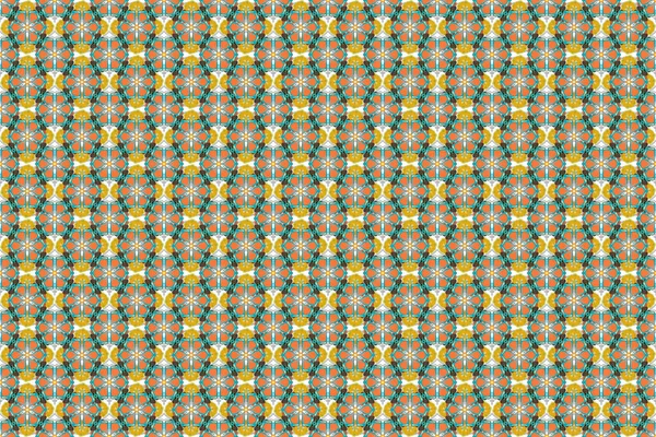 Geometric Ornament Yellow Orange Green Elements Raster Seamless Pattern Motley — Stock Photo, Image