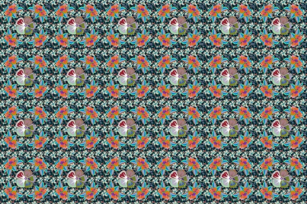 Niedliches Nahtloses Muster Design Viele Blumen Orange Und Blauen Farben — Stockfoto