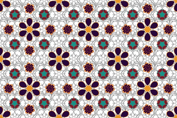 Floral Print. Modern Motley Floral seamless pattern in purple, gray and blue colors. Repeating raster Flower Pattern.