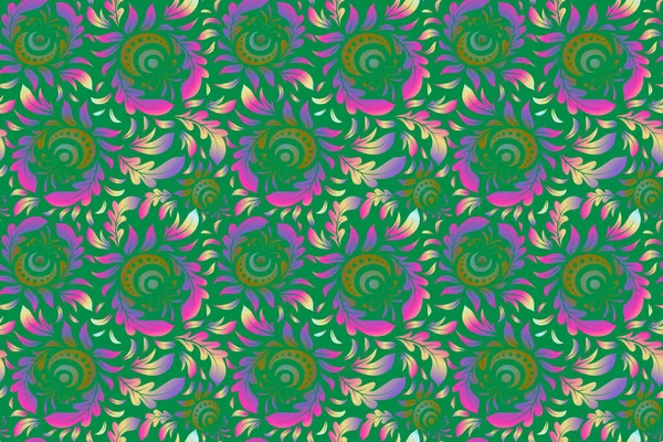 Seamless Pattern Victorian Style Raster Blue Violet Green Elements Vignettes — Stock Photo, Image
