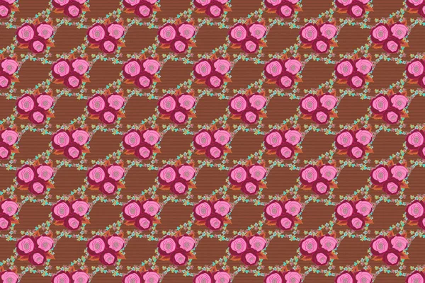 Printing with small flowers. Ditsy style. Vintage raster floral background in blue, green and pink colors. Cute seamless pattern for fashion prints.