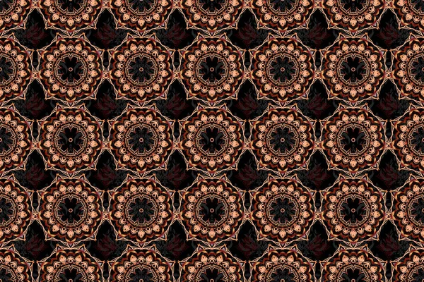 Bruin Oranje Rood Abstract Bloemsieraad Raster Naadloos Patroon Van Abstracte — Stockfoto
