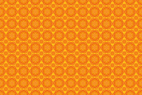 Yellow, orange and black damask paisley wallpaper. Raster illustration. Seamless background, grunge style.