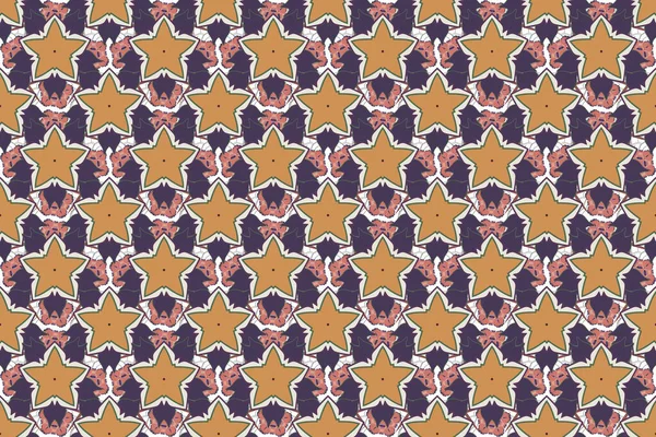 Cute raster background. Geometric leaf ornament. Graphic modern pattern. Seamless abstract floral pattern in orange, gray and violet colors.