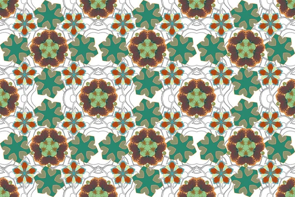 Raster motley star pattern, star decorations, blue, green and brown grid. Luxury motley seamless pattern with stars.