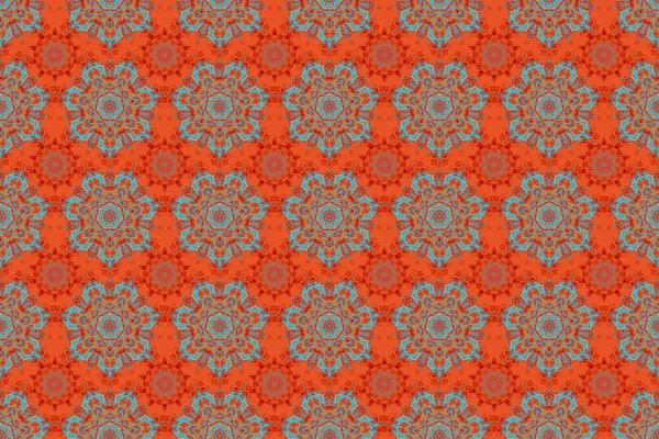Raster Illustration Damast Nahtloses Florales Hintergrundmuster Roten Grauen Und Orangen — Stockfoto