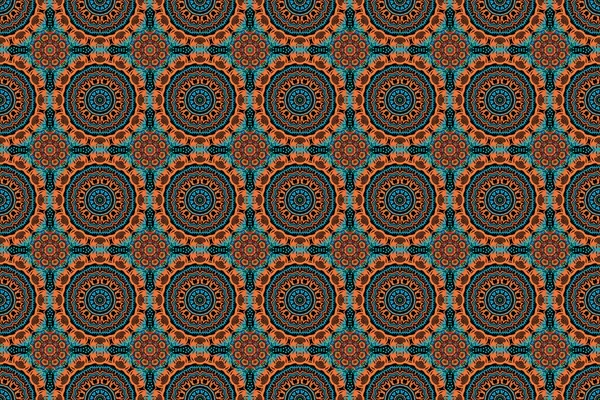 Blue, orange and green texture. Abstract pattern in Arabian style. Graphic modern pattern. Seamless raster background.