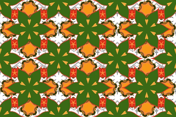 Spring Vintage Floral Background Seamless Pattern Cute Flowers Orange Green — Stock Photo, Image