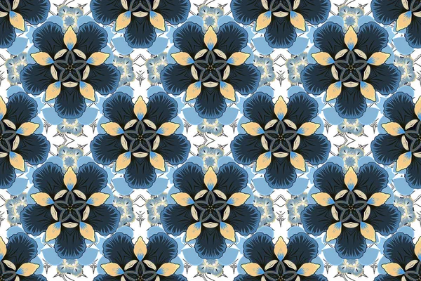 Färgade Orientering Mönster Svart Grå Och Blå Färger Sömlös Blommig — Stockfoto