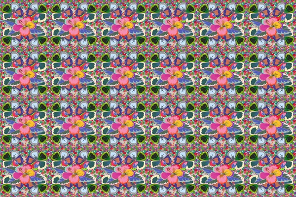 Nahtloses Handgezeichnetes Raster Blumenmuster Blauen Und Rosa Farben — Stockfoto