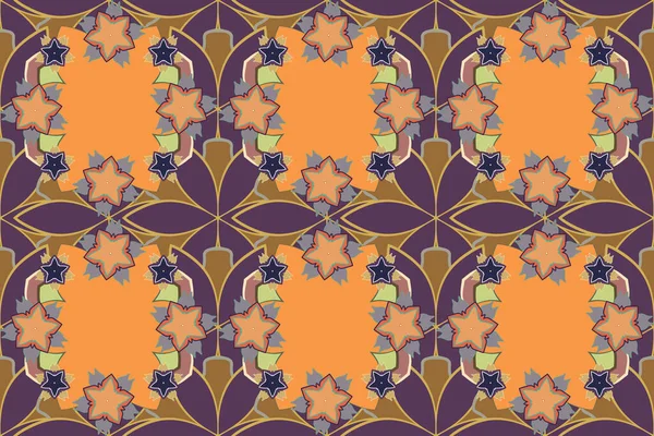 Raster Illustration Seamless Floral Pattern Cute Flowers Purple Orange Brown — Stock Photo, Image