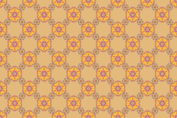 Seamless Abstract Tribal Pattern Beige Yellow Pink Colors Raster Illustration — Stock Photo, Image