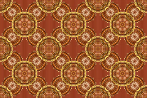 Raster illustration. Cutout paper lace texture, raster tulle background, swirly seamless pattern in brown, yellow and orange colors.