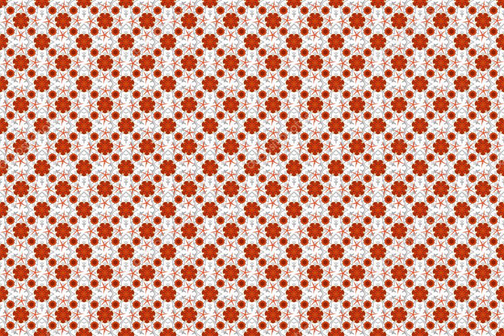Modern geometric seamless pattern with red, blue and orange repeating elements. Seamless raster ornament.
