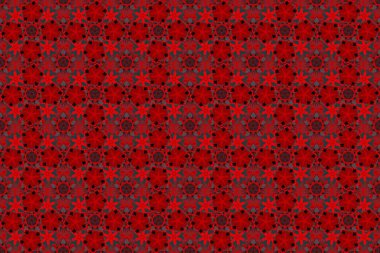 Siyah ve kırmızı stilize süs. Geometrik elementlere sahip soyut, pürüzsüz bir desen. Yeni yıl 2020 tatil süslemesi. Taraftar şekilli Noel eskizi.