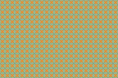 Dekorasyon kumaşı. Raster duvar kağıdı tasarımı. Şirin çiçeklerle kusursuz desen. Hediye paketi için bej, turuncu ve mavi renkli arka plan. Şık, güzel, pürüzsüz desen..