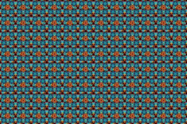 Raster illüstrasyonu. Yumuşak suluboya çiçek izi - kırmızı, mavi ve kahverengi renklerde kusursuz desen.