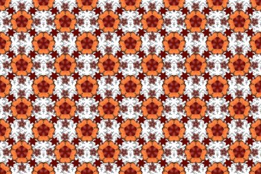 Raster illüstrasyonu. Kırmızı, gri ve turuncu renklerde etnik, pürüzsüz desen.
