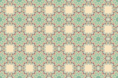 Raster eski Fas, Arap ve Türk süslemeleri. Kusursuz bej, yeşil ve gri vintage desen.