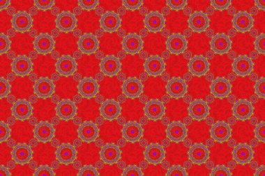 Raster illüstrasyonu. Damask arkaplan deseni menekşe, kırmızı ve kahverengi renklerde.