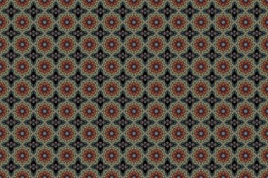 Gri, kahverengi ve yeşil renklerde kusursuz soyut kabile deseni. Raster illüstrasyonu. El yapımı etnik doku, hayal gücünün uçuşu..