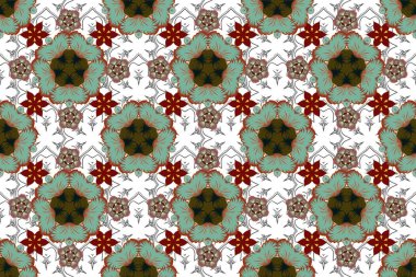 Modern Motley çiçek desenleri kahverengi, yeşil ve mavi renklerde. Çiçek baskısı. Tekrarlayan Raster Çiçek Deseni.