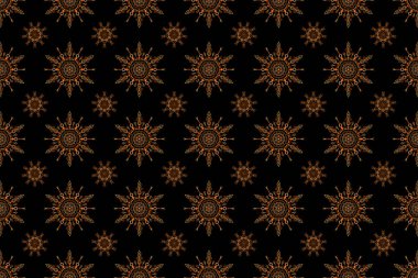 Çiçekli ve Mandala elementli zarif, pürüzsüz bir desen. Güzel kırmızı, kahverengi ve turuncu el yapımı, dikişsiz raster çizimi..