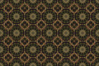 Raster illüstrasyonu. Tasarım, tekstil veya kumaş için yeşil, kahverengi ve siyah renklerde raster dikişsiz çiçek deseni.