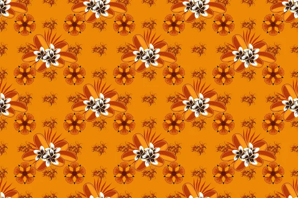 Растровая Иллюстрация Бесшовный Цветочный Узор Бежевом Оранжевом Желтом Цветах Пестрыми — стоковое фото