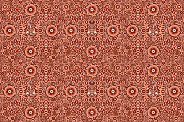 オレンジ ピンク色のシームレス抽象的な要素 ダマスクラスター古典的なパターン 多色の繰り返し要素を持つ東洋の背景 — ストック写真