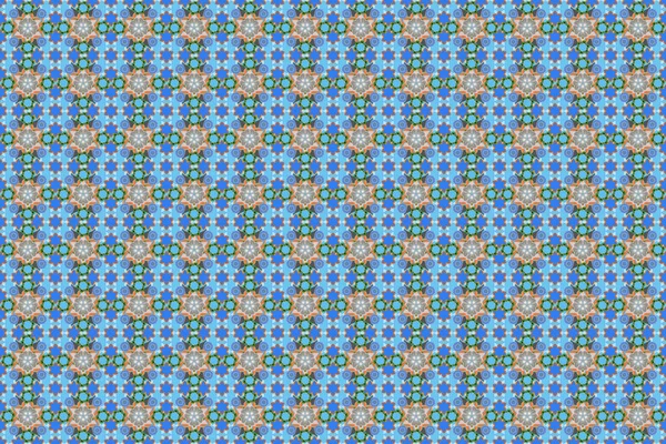 Raster Flower Seamless Pattern Blue Orange Gray Colors — Stock Photo, Image