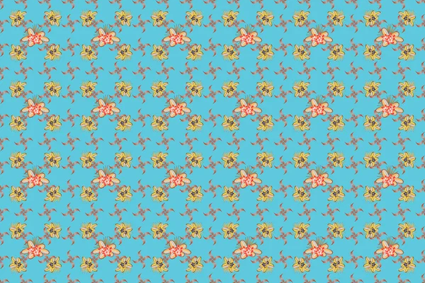 Nahtloses Blumenmuster Niedlichen Plumeria Blüten Gelben Grauen Und Blauen Farben — Stockfoto