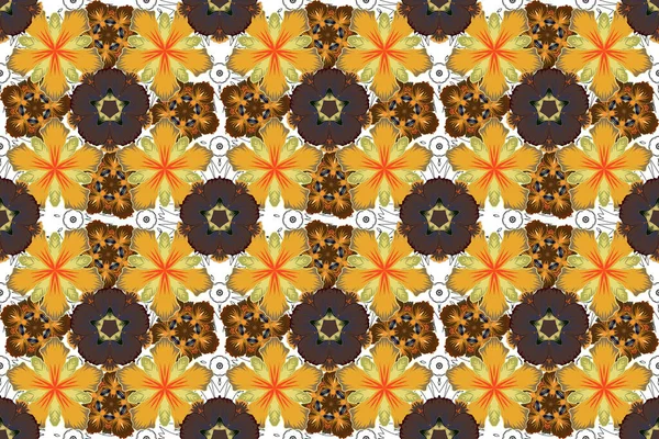 Abstract Elegantie Raster Naadloos Patroon Met Bloemen Gele Bruine Grijze — Stockfoto