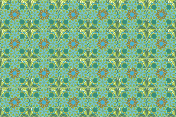 Seamless Classic Raster Green Blue Yellow Pattern Traditional Orient Ornament — Stock Photo, Image