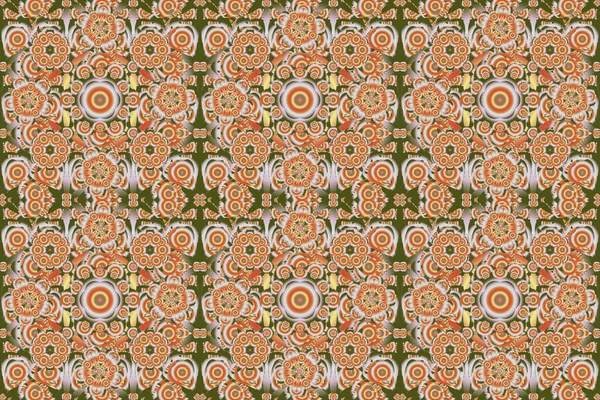 Damask Seamless Background Pattern Orange Beige Green Colors Raster Illustration — Stock Photo, Image