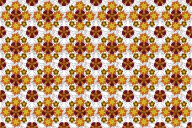 Raster karışık yıldız deseni, yıldız süslemeleri, turuncu, sarı ve kırmızı ızgara. Lüks, yıldızlı, pürüzsüz bir düzen..