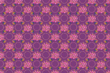 Soyut raster dikişsiz desenli çok renkli çiçek tasarımı. Yatak çarşafları, ceket, paket tasarımı, kumaş ve moda kavramları için tekstil baskısı. Çiçeksel çok renkli, pürüzsüz desen arkaplanı.