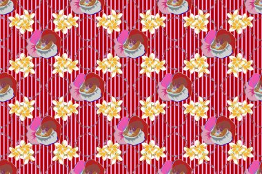 Kırmızı arka planda klasik soyut raster çiçeksiz desen. Kesişen kıvrımlı zarif stilize yapraklar ve parşömenler soyut bir çiçek süsü oluşturuyorlar. Arabesk.