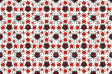 Dekoratif yaz çiçeklerinin mavi, kırmızı ve yeşil renkleriyle kusursuz desen, suluboya raster çizimi.