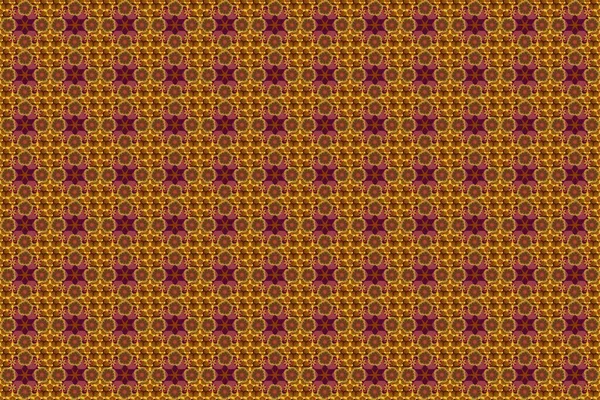 Raster old moroccan, arabian and turkish ornaments. Seamless yellow, purple and brown vintage pattern.
