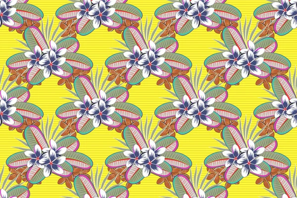 Abstract Elegance Raster Seamless Pattern Plumeria Flowers Violet Gray Yellow — Stock Photo, Image