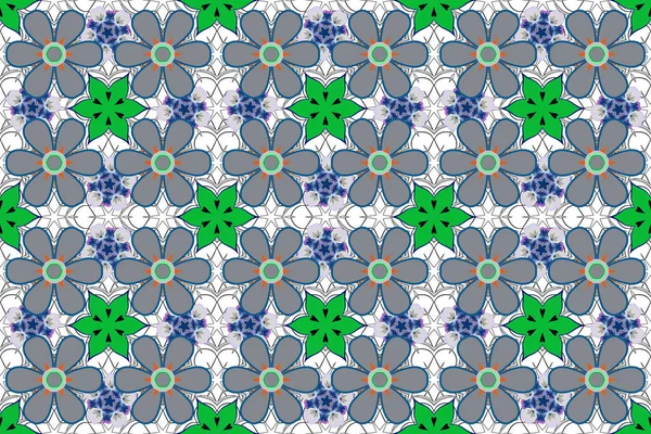 Rasterillustratie Zachte Waterkleur Bloemenprint Naadloos Patroon Blauwe Grijze Groene Kleuren — Stockfoto