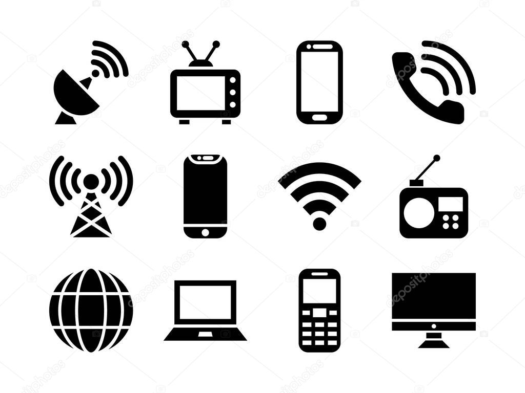 Telecommunication icon set with glyph style. Suitable for any purpose.